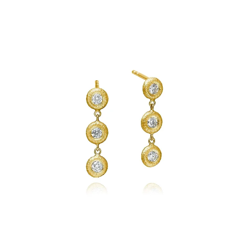 Trendy Crystal Drop Earrings-Glory Trio 18K Gold Earrings w. Diamond