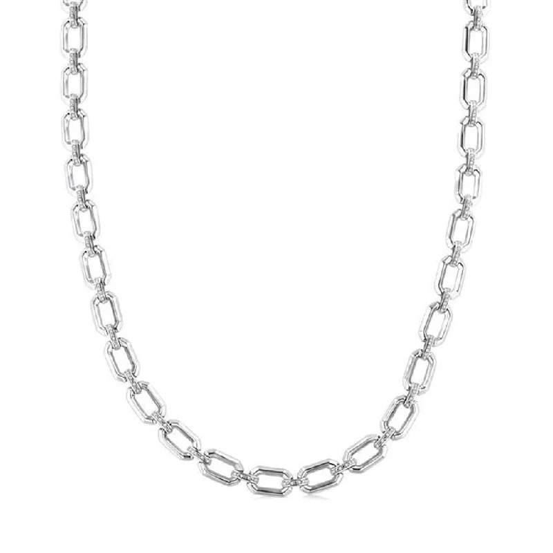 Men's Necklaces-Sterling Silver Natural Diamonds Paperclip Necklace