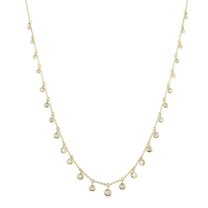 Engagement Necklaces-14K Yellow Gold Natural Diamonds Station Necklace