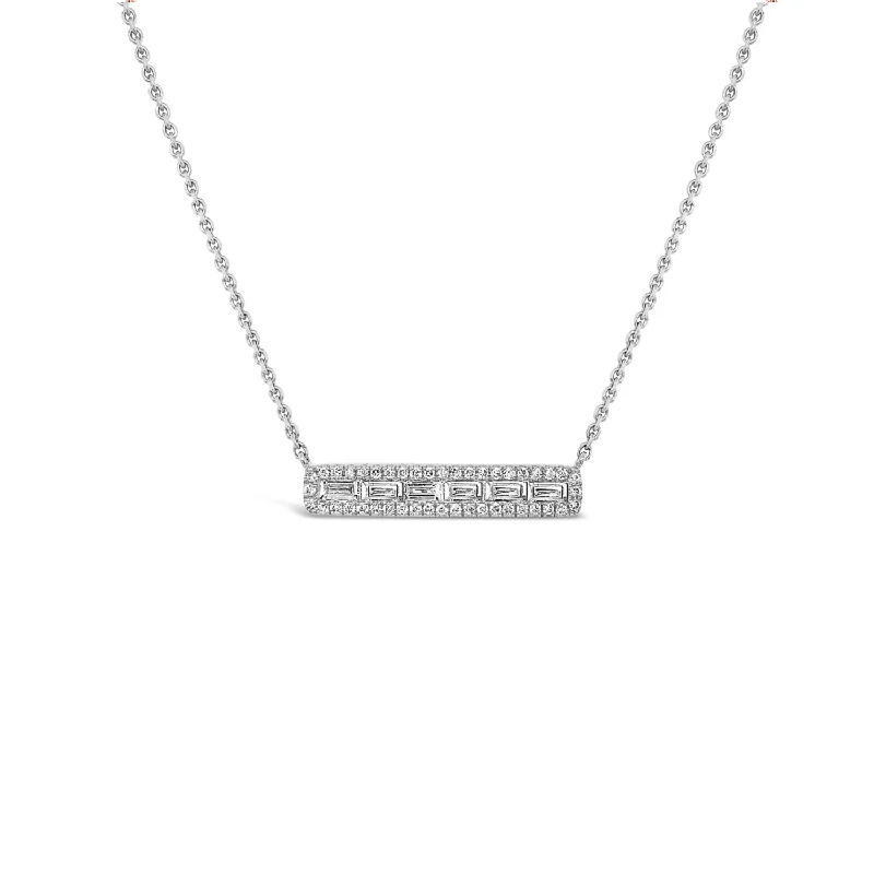 Adjustable Chain Necklaces-Diamond Baguette Bar Pendant