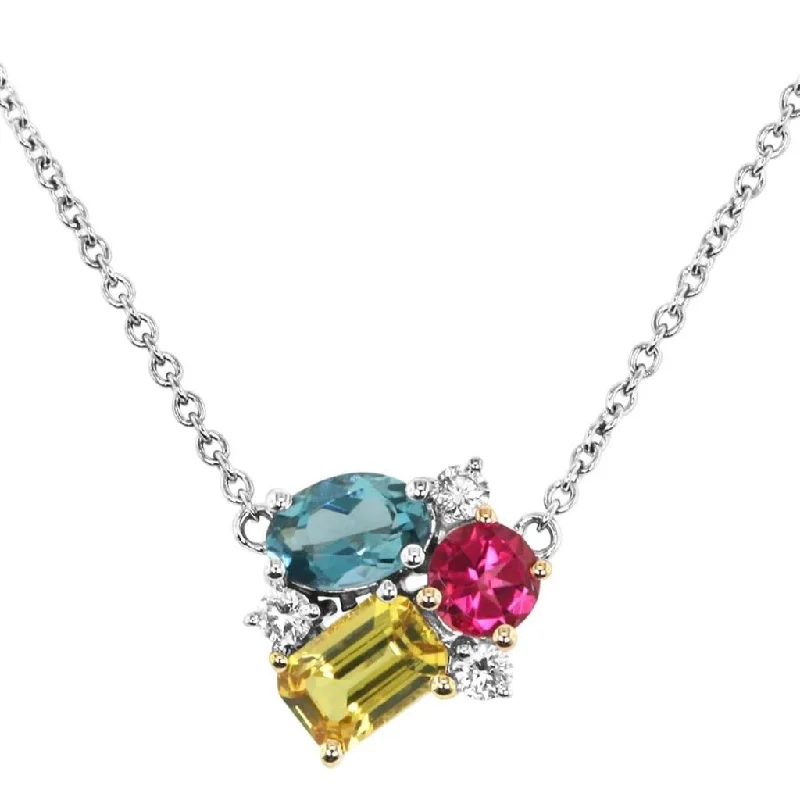 Spiritual Necklaces-14K Tri-Color 'Tesserae' Rainbow Rose Cluster Necklace