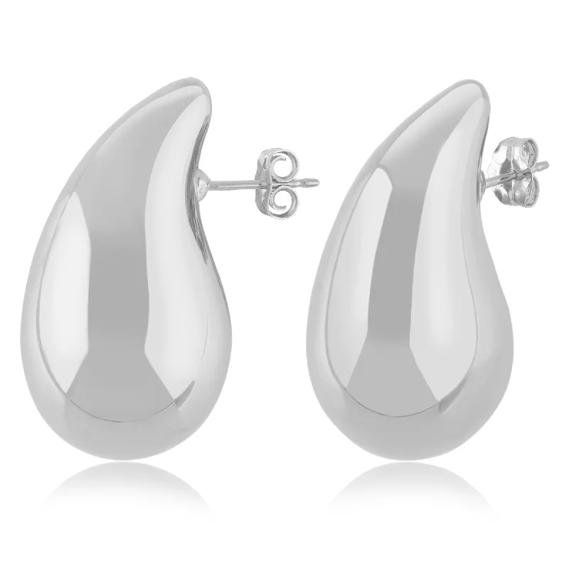 Silver Hoop Earrings for Women-Silver Puffy Teardrop Earrings