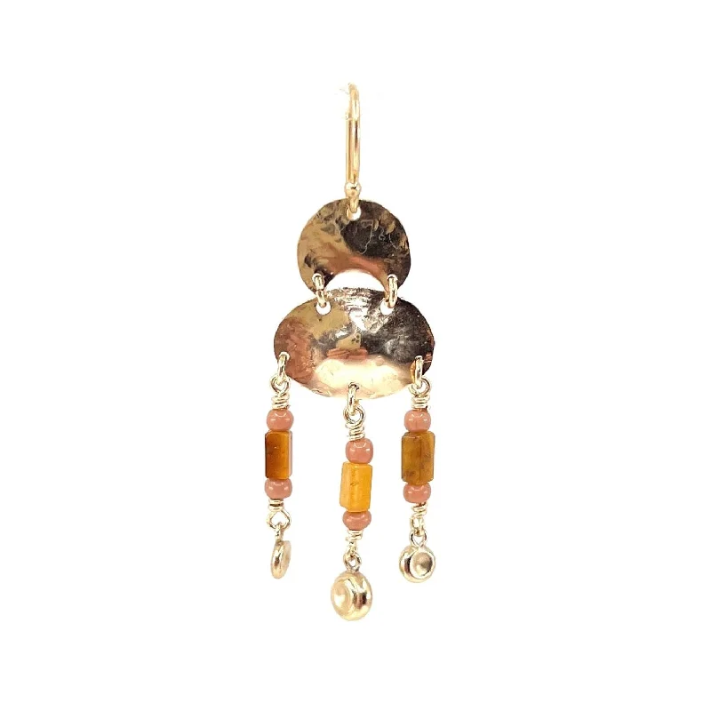 Sparkling Drop Earrings for Women-Gisella 14K Goldfilled Ear Hook w. Tiger's Eye & Vintage Glass Bead