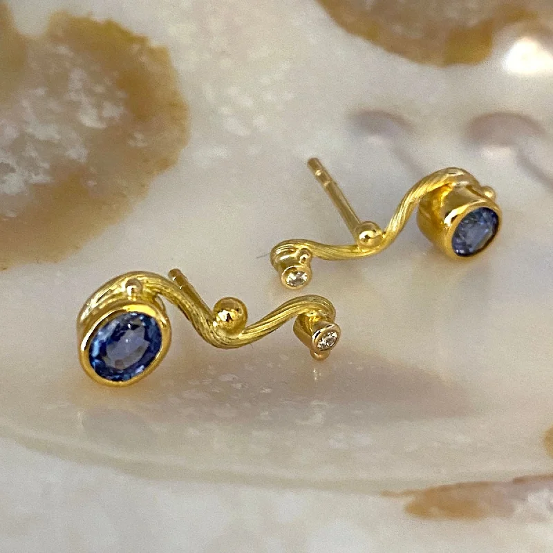 Personalized Crystal Earrings-Seafire 18K & 22K Gold Earring w. Sapphire & Diamond