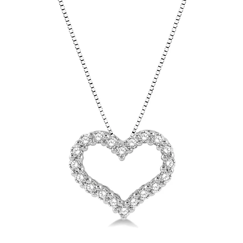 Fashion Jewelry Necklaces-14K White Gold Heart Shape Diamond Pendant Necklace