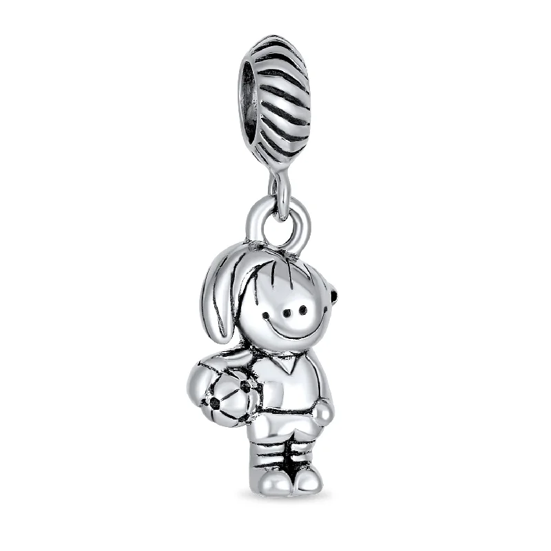 Funky Bracelets for Teens-Cartoon Cheerleader Soccer Player Dangle Charm Bead Sterling Silver for Bracelet