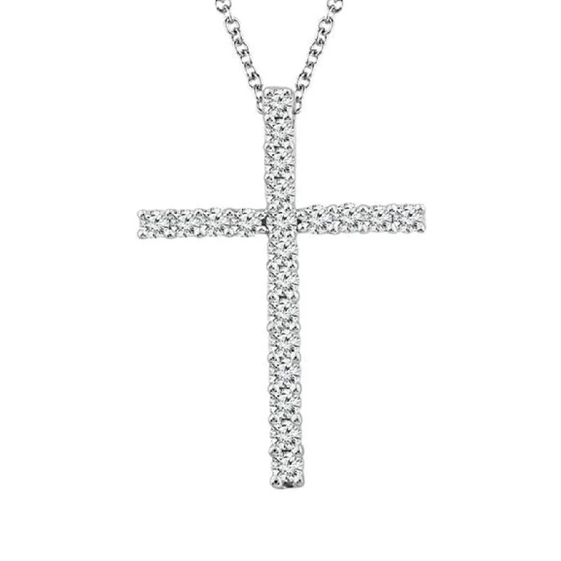 Custom Logo Necklaces-14K White Gold Natural Diamonds Cross Pendant Necklace