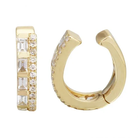 Designer Hoop Earrings for Women-Diamond Baguette Ear Cuff