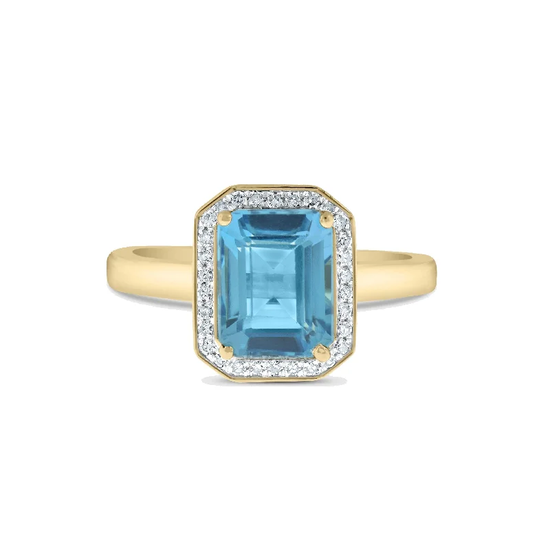 Vintage Engagement Rings for Men-Blue Topaz and Diamond Ring