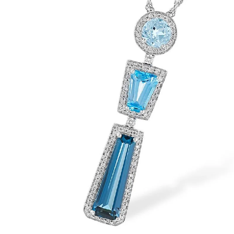 Vintage Gold Necklaces-14K White Gold Blue Topaz Drop Pendant Necklace