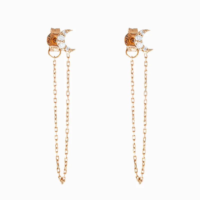 Geometric Crystal Earrings-Over the Moon 18K Rose Gold Earring w. Diamonds