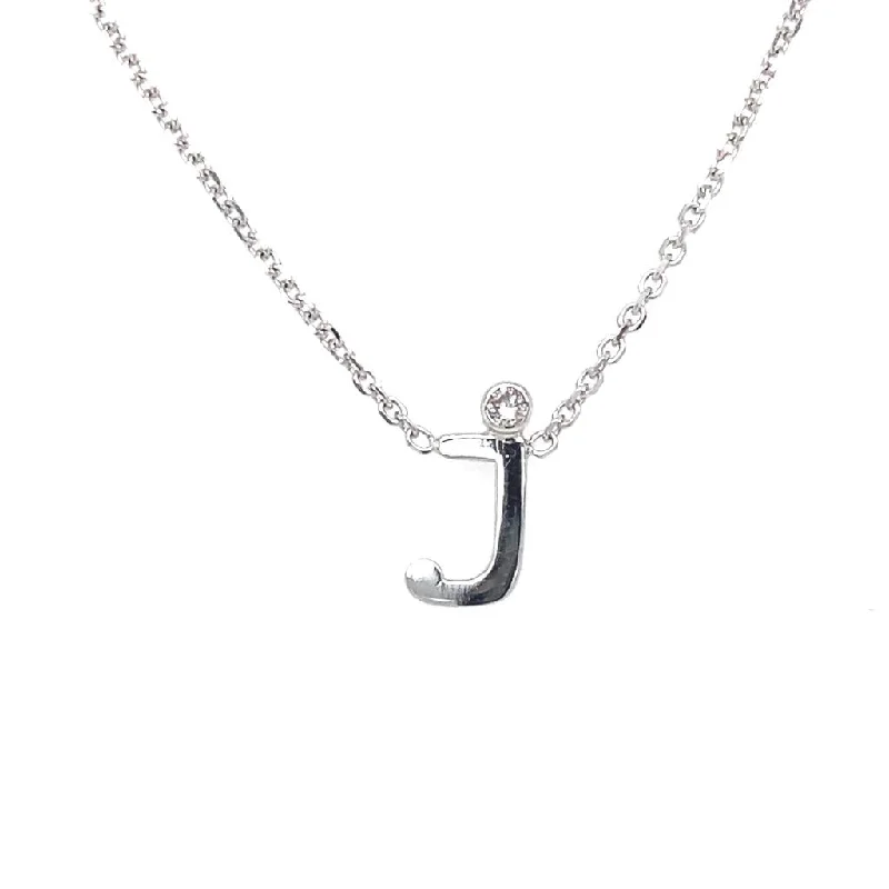 Luxury Gemstone Necklaces-14K White Gold J Initial Diamond Necklace