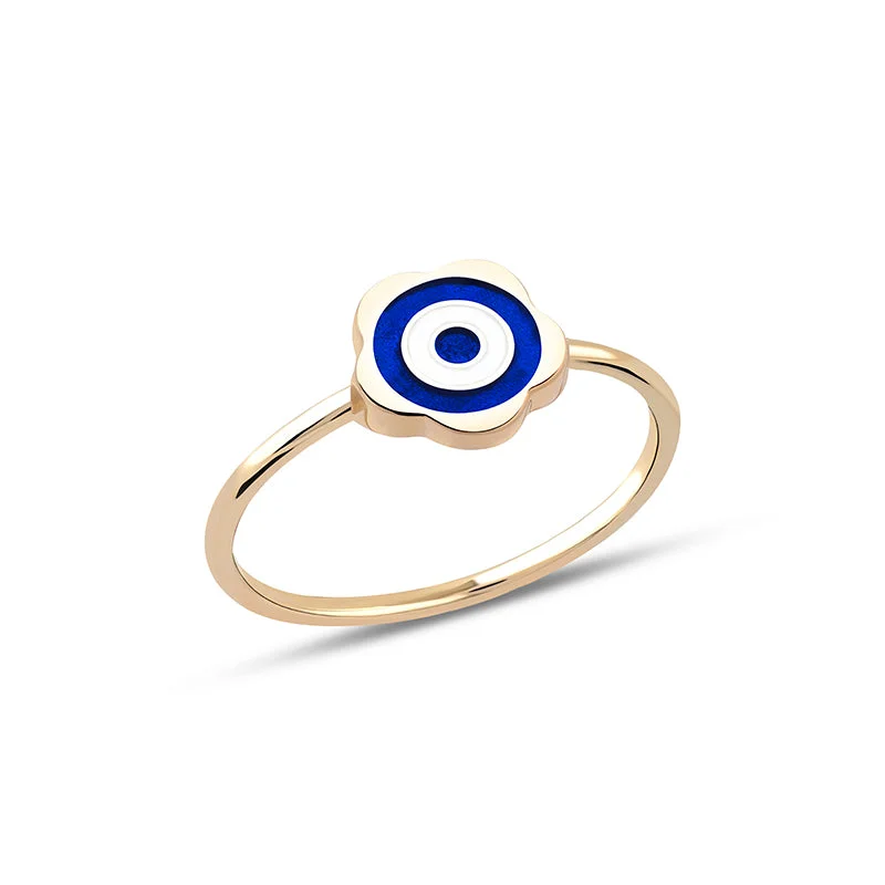 Custom Name Rings for Women-Flower Evil Eye Ring