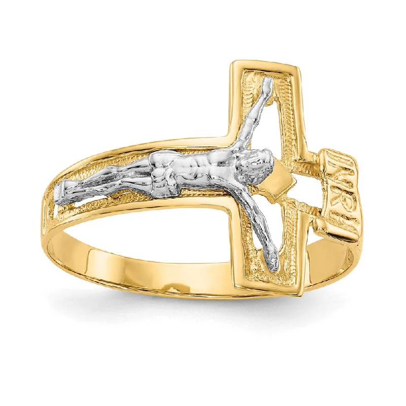 Men’s Custom Rings-14K Two-Tone Gold Crucifix Men's Ring