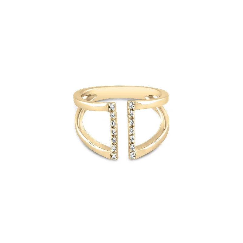 Customizable Engagement Rings-Open Diamond Bar Gold Ring