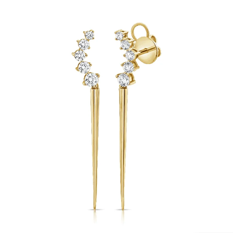 Luxury Gemstone Earrings for Women-Graduated Diamond Crawler + Spike Drop Earrings