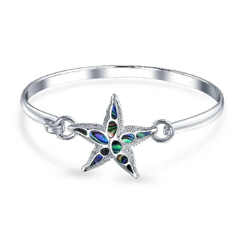 Cuff Bracelets for Men-Nautical Marine Life Abalone Shell Starfish Bangle Bracelet in Sterling Silver