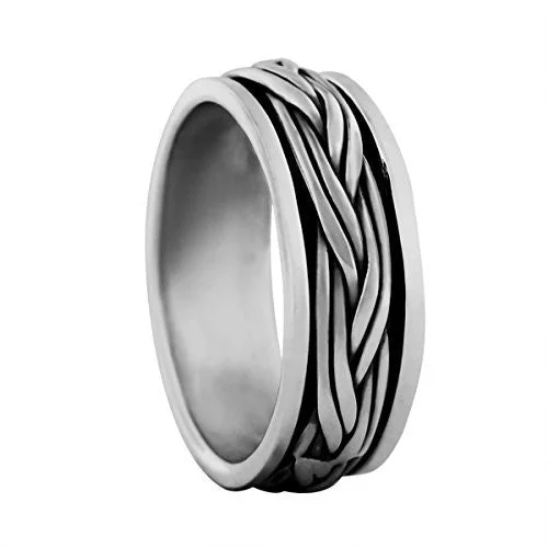 Luxury Promise Rings for Women-Sterling Silver Braided Spinner Ring