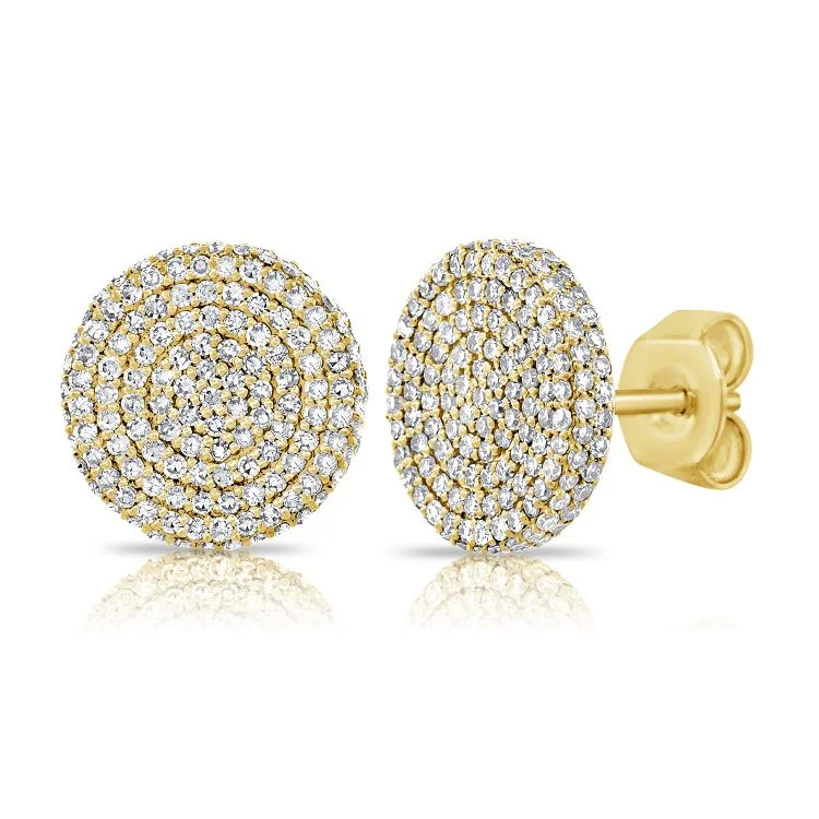 Gold Hoop Earrings with Diamonds-Domed Pave Statement disc earrings