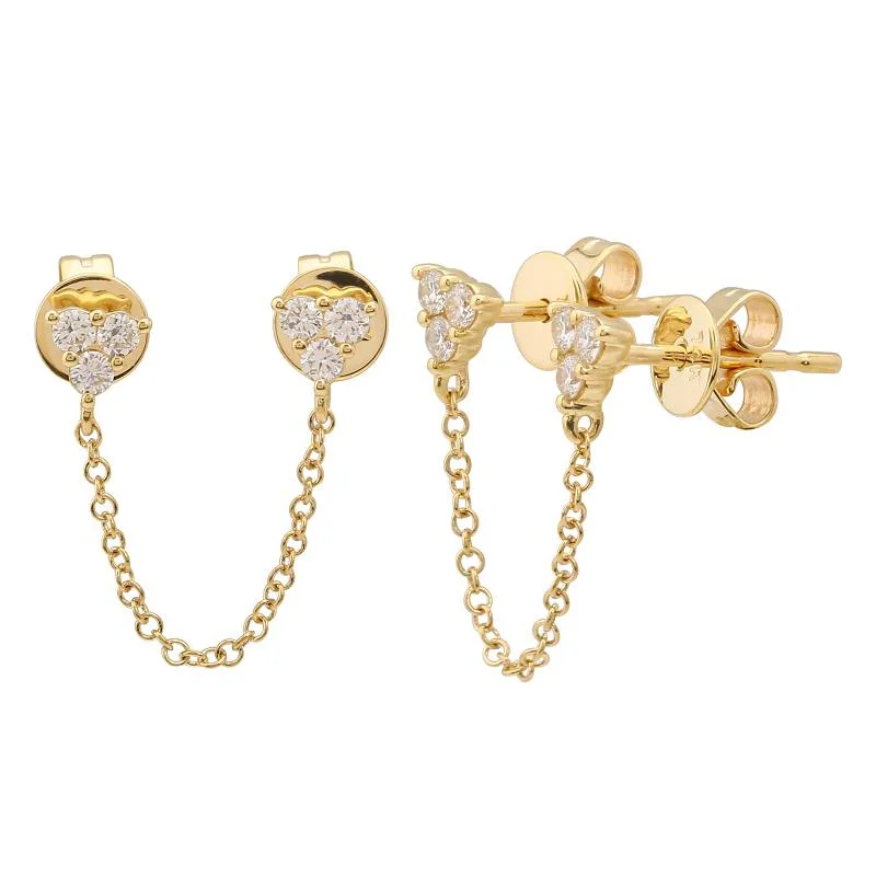 Gold Drop Earrings with Crystals-Diamond Trio Double Stud Earring