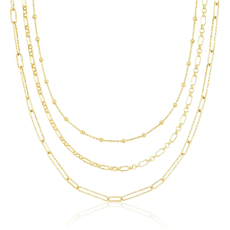 Statement Necklaces-14K Yellow Gold Three Layer Chain Necklace