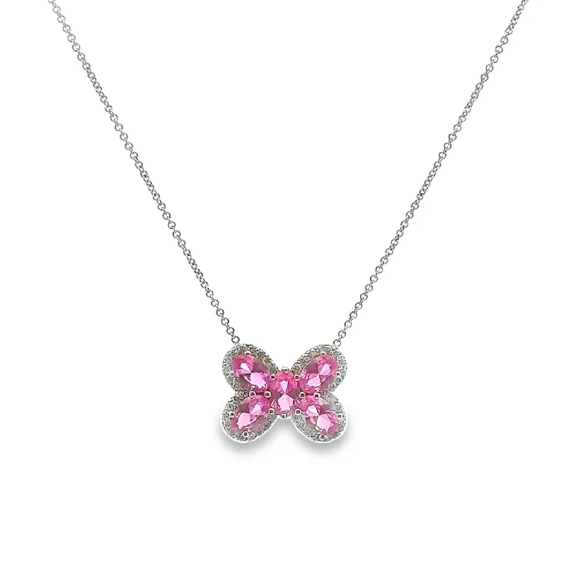 Custom Necklaces-Lab Pink Sapphire and Diamond Butterfly Necklace