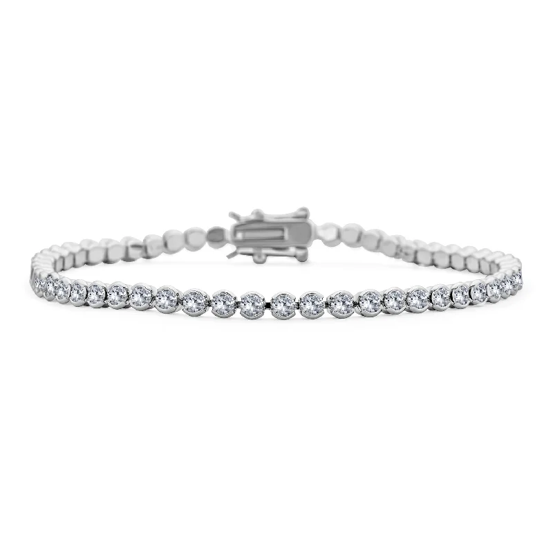 Statement Bracelets for Parties-Holiday Party Bridal CZ Solitaire Tennis Bracelet Silver Plated 8 Inch