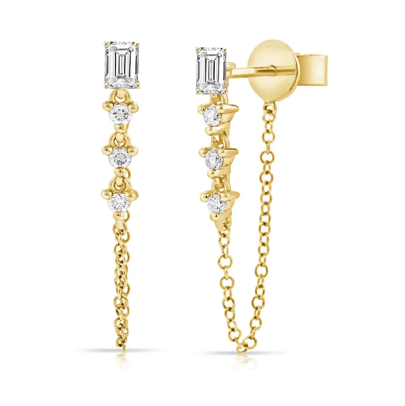 Dazzling Gemstone Earrings-Emerald Cut Stud Statement Drop Link Chain Earrings