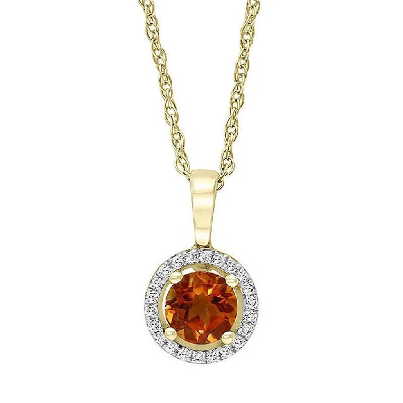 Colorful Necklaces-November Birthstone Pendant: 14K White Gold Diamond And Citrine Halo Pendant Necklace