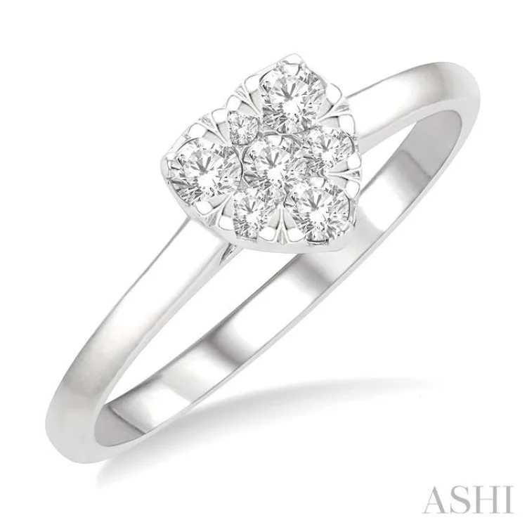 Luxury Wedding Bands with Diamonds-1/8 ctw Round Cut Diamond Heart Shape Lovebright Ring in 14K White Gold