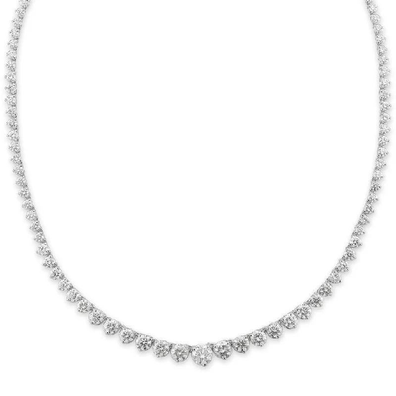 Beaded Necklaces-14K White Gold Three Prong Graduated Diamond Tennis Necklace