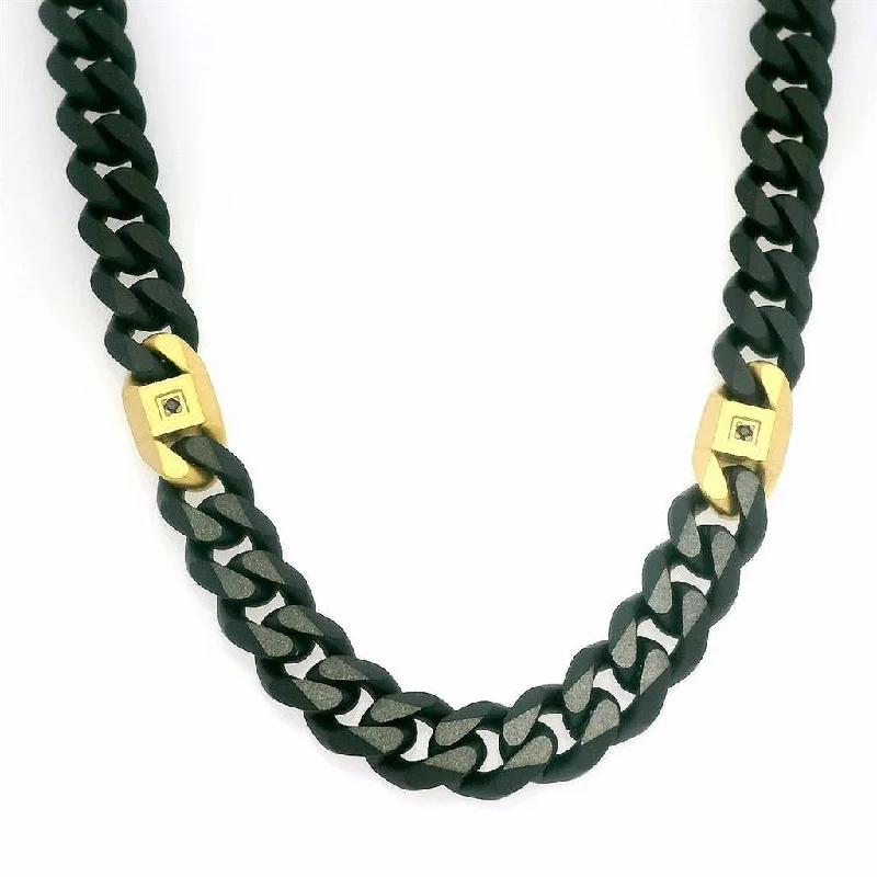 High Fashion Necklaces-8mm Black And 18K Gold IP Steel Matte Finish Miami Cuban Chain Necklace