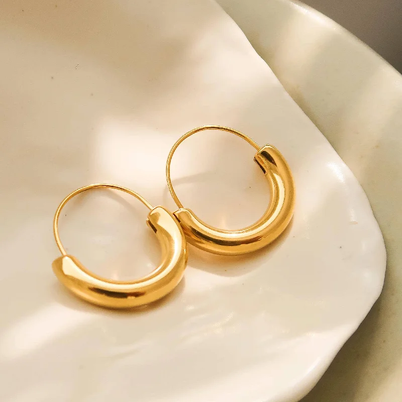 Elegant Crystal Earrings for Women-Mackenzie Non-Tarnish U-Shape Gold Hoop Earring