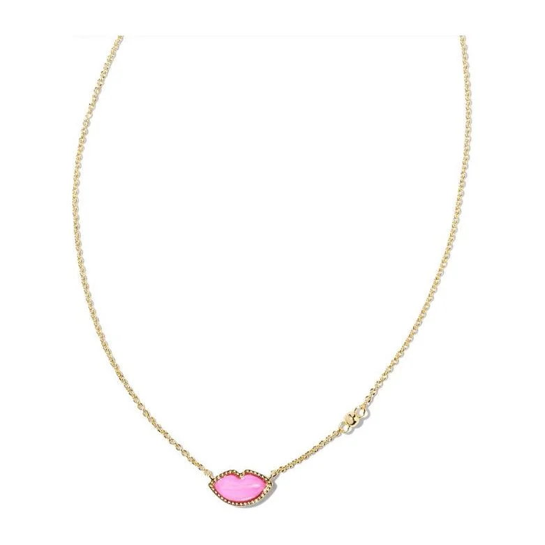 Gold-Plated Necklaces-Kendra Scott Lips Pendant in Hot Pink MOP