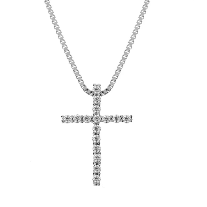 Zodiac Pendant Necklaces-14K White Gold Diamond Cross Pendant Necklace