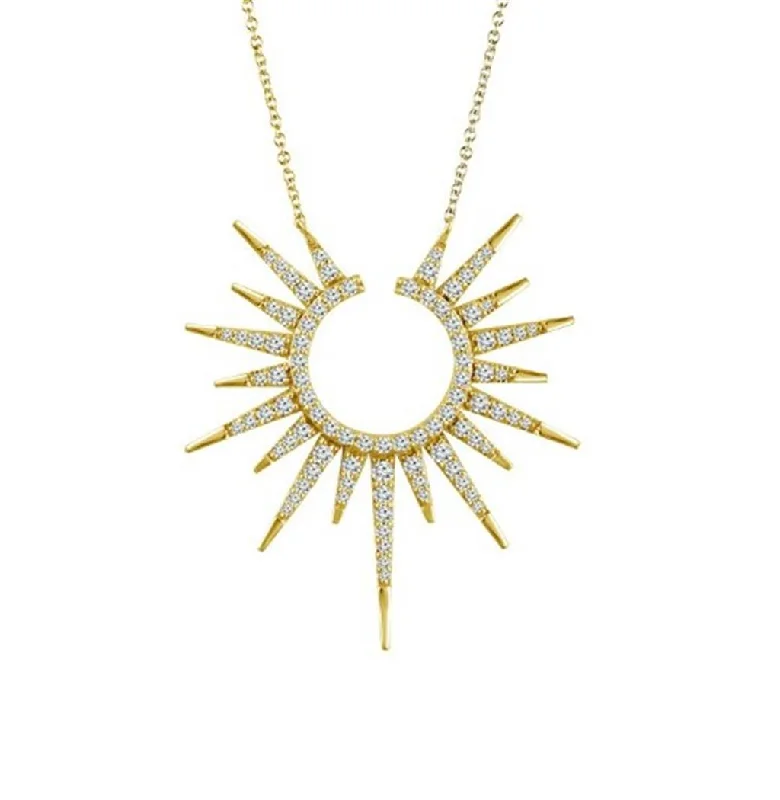 Fine Gold Necklaces-14K Yellow Gold Sunburst Diamond Necklace