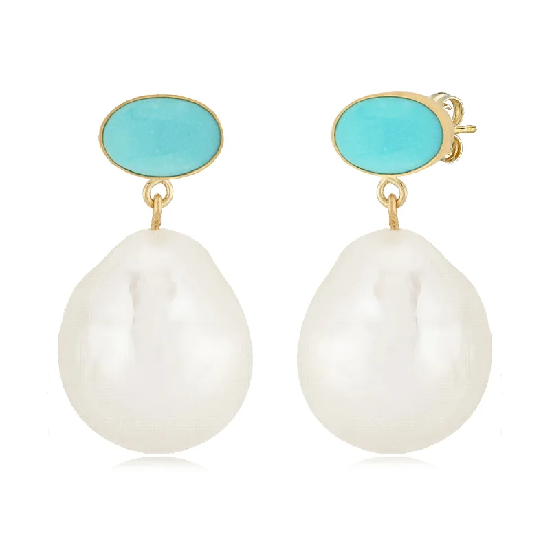 Large Drop Earrings-Turquoise & Pearl Drop Earring