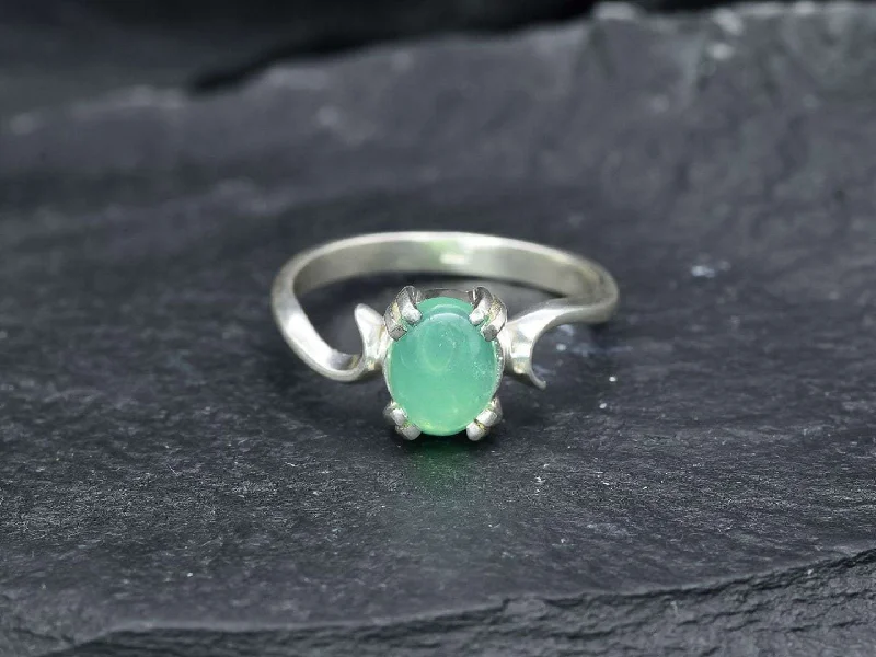 Gemstone Wedding Rings for Men-Chrysoprase Ring - Green Oval Ring - Vintage Solitaire Ring