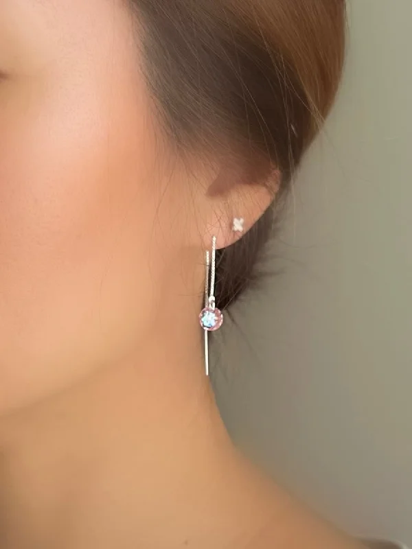 Dazzling Drop Earrings-Light Rose Threader Earrings