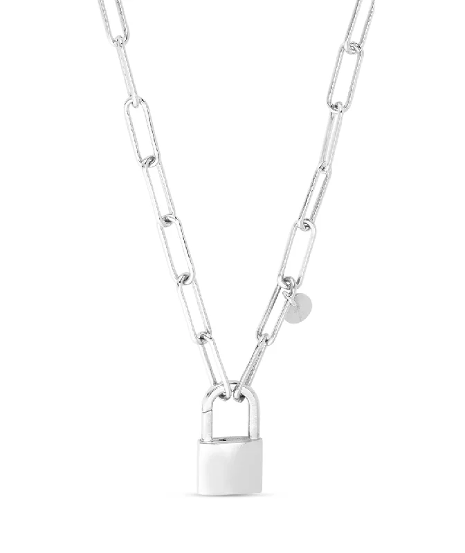 Custom Necklaces-Sterling Silver Lock Link Paperclip Necklace