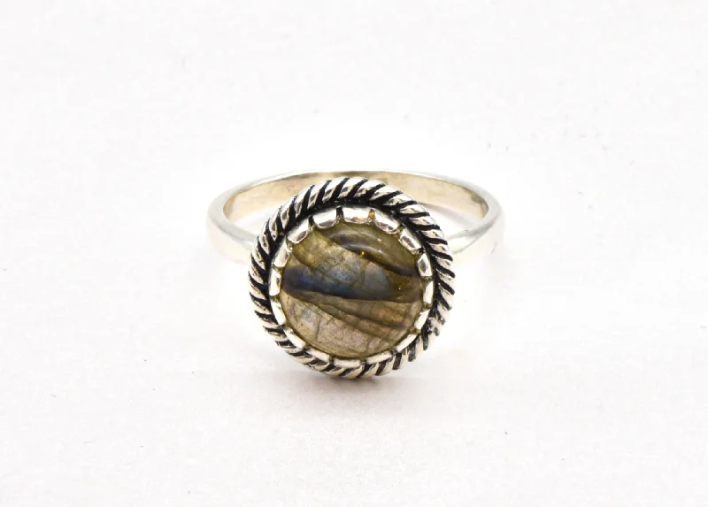 Women’s Engagement Rings with Diamonds-Labradorite Silver Ring - Genuine Labradorite Ring - Vintage Green Ring