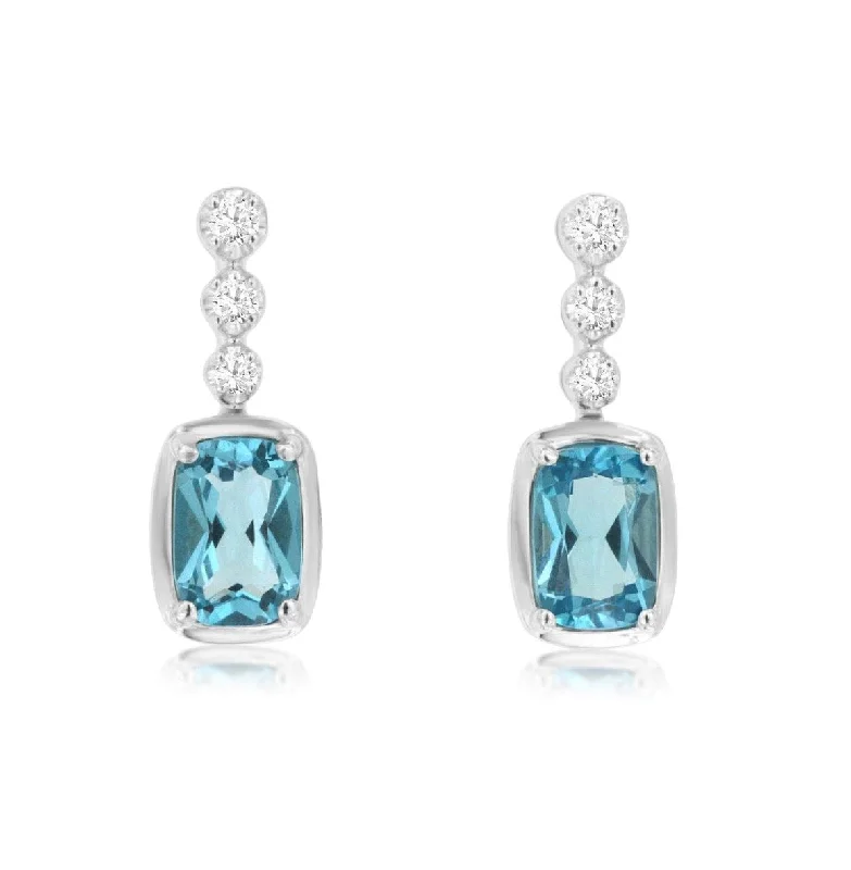 Modern Drop Earrings-14k white gold blue topaz and  diamond earring