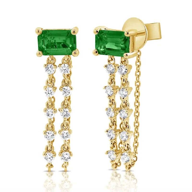 Dazzling Drop Earrings for Women-Emerald Diamond Cascade Earrings