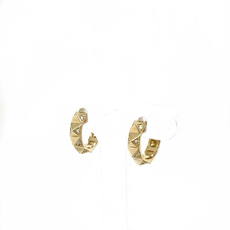 Custom Gold Drop Earrings-Gold & Diamond Pyramid Huggies