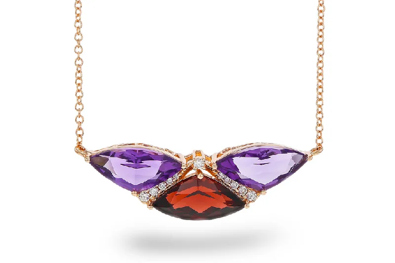 Topaz Necklaces-14K Rose Gold Amethyst, Garnet And Diamond Bar Necklace