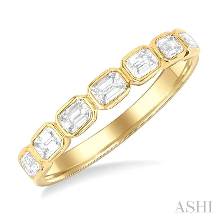 Luxury Gemstone Rings for Men-3/4 ctw East-West Emerald Cut Bezel Diamond Fashion Band in 14K Yellow Gold