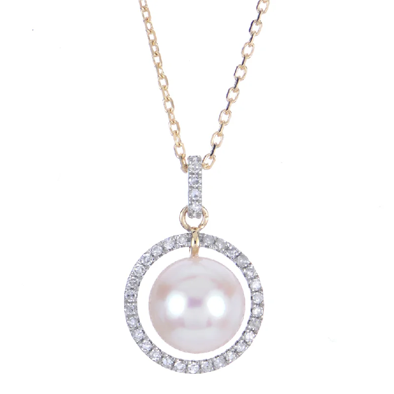 Crystal Choker Necklaces-14K Yellow Gold Pearl And Diamond Halo Pendant Necklace