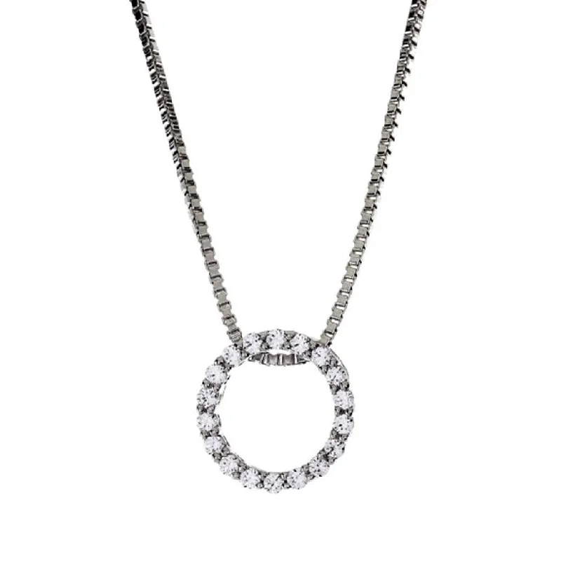 Nameplate Necklaces-14K White Gold Diamond Circle Pendant Necklace