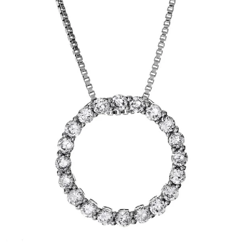 Simple Necklaces-14K White Gold Diamond Circle Pendant Necklace