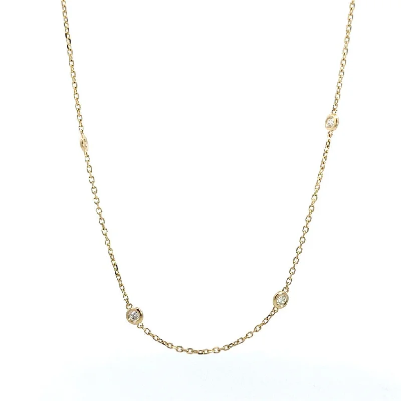 Layered Necklaces-14K Yellow Gold Diamonds Station Necklace